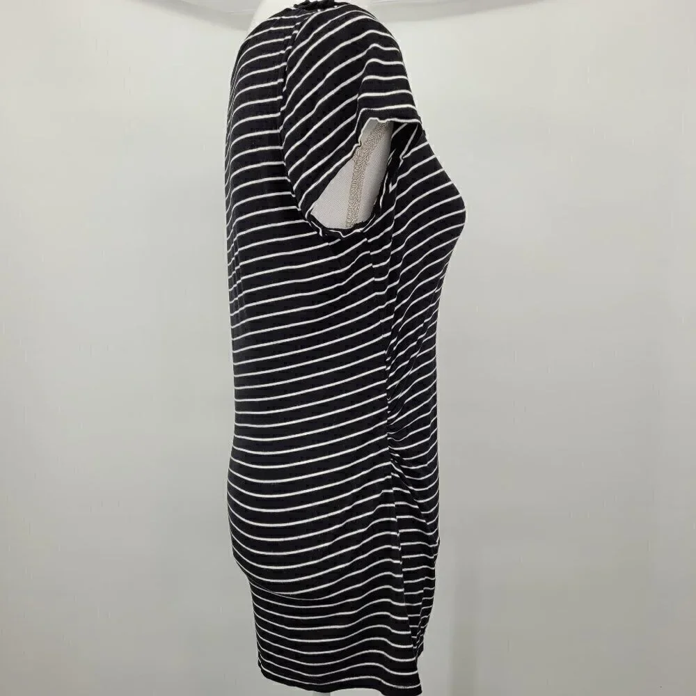 WHBM Ruffle Neckline Black & White Striped Tee - Picture 3 of 11